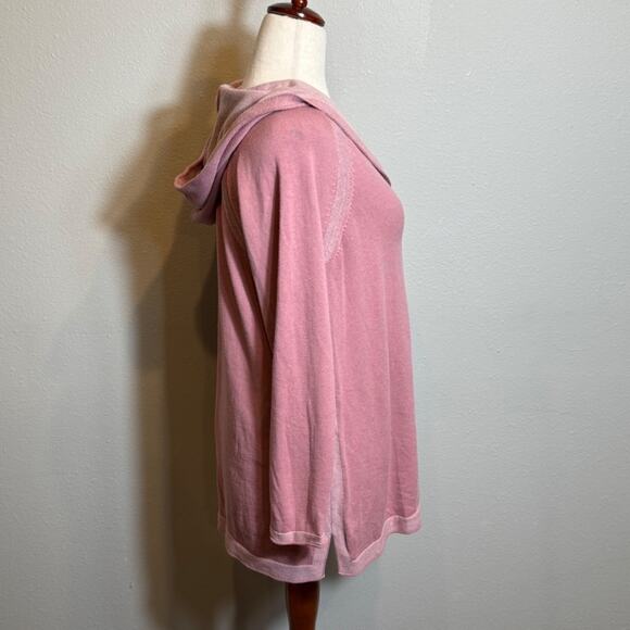 J. Jill sweater with hood soft pink open neck tunic length contrast trim Sz LP - Picture 4 of 8